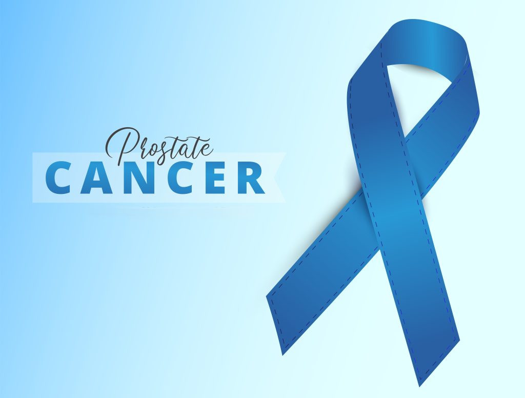 Banner with Prostate Cancer Awareness Realistic Light-Blue Ribbon. Design Template for Info-graphics or Websites Magazines on Blue Background